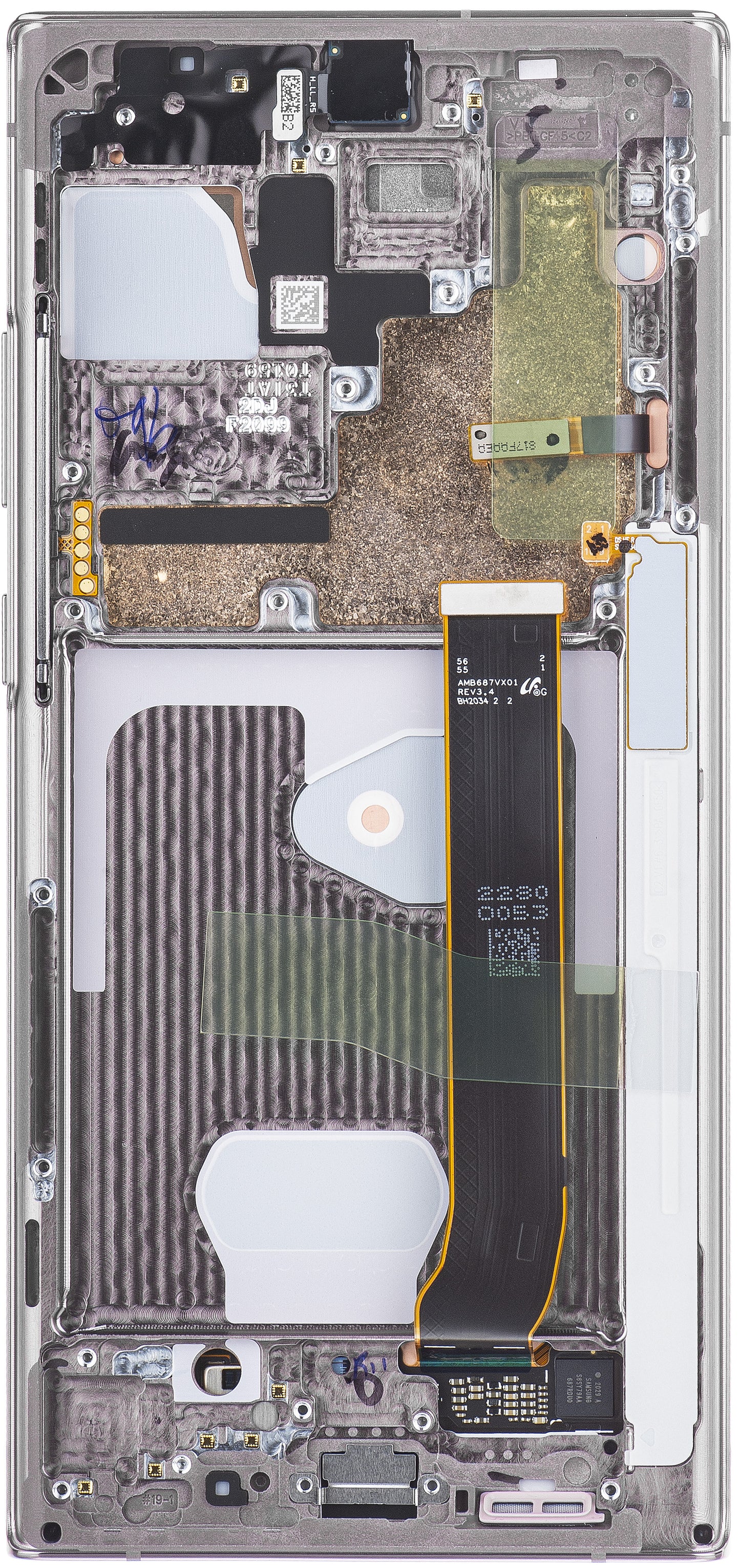 Display met Touchscreen voor Samsung Galaxy Note 20 Ultra 5G N986 / Note 20 Ultra N985, met Frame, Wit, Service Pack GH82-23596C