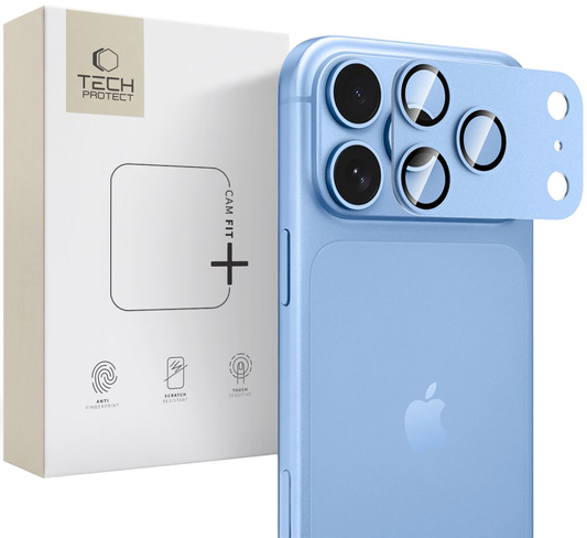 Tech-Protect CamFull Fit+ beschermfolie voor de achtercamera van de Apple iPhone 18 Pro Max, gehard glas, lichtblauw