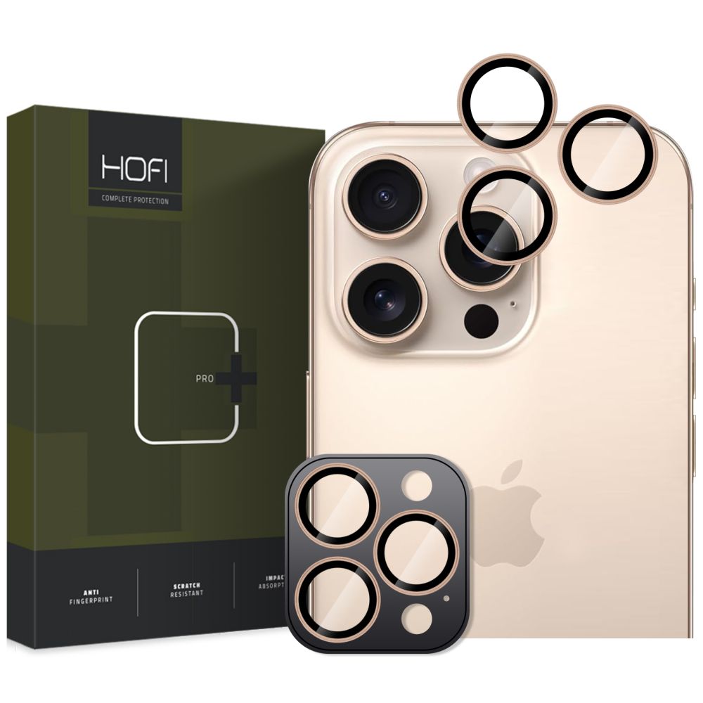 Film Protecteur Caméra Arrière HOFI CamRing PRO+ pour Apple iPhone 16 Pro Max / 16 Pro, Glass Protected, Gold 