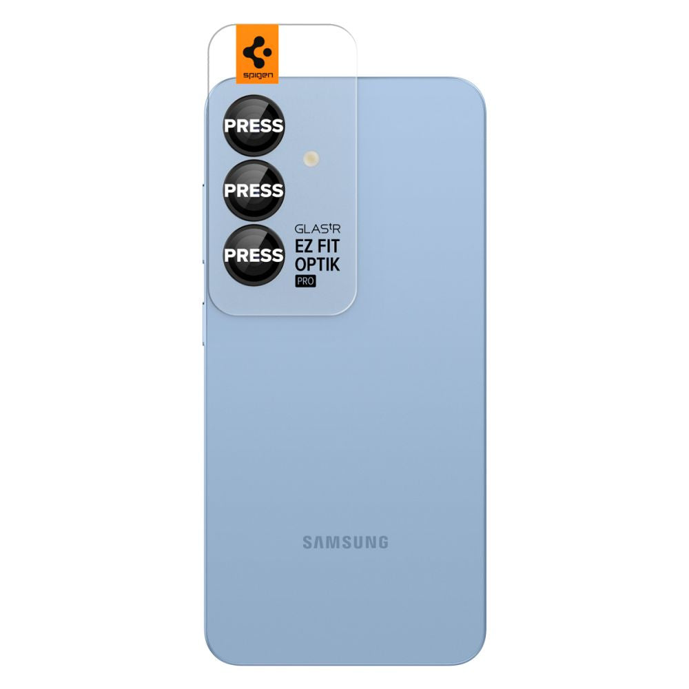 Beschermfolie Achtercamera Spigen GlastR EZ FIT Optik Pro HD voor Samsung Galaxy S25 S931, Gehard Glas, Set van 2 stuks, Zwart AGL09092