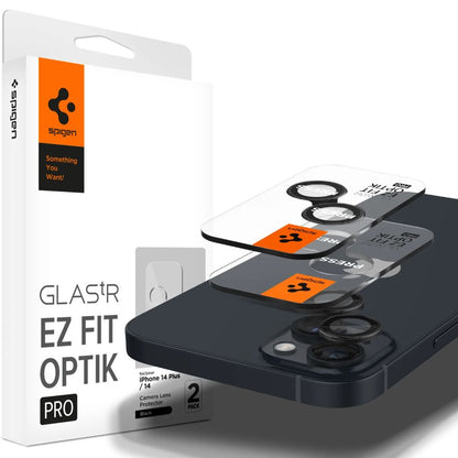Schutzfolie für die Rückkamera Spigen GlastR EZ FIT Optik Pro für Apple iPhone 15 Plus / 15, gehärtetes Glas, Set mit 2 Stück, Schwarz AGL05213
