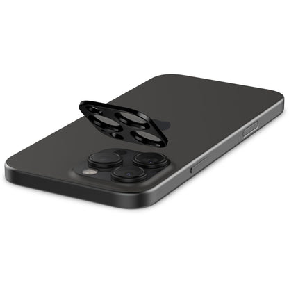 Spigen Optik Beschermfolie voor Achtercamera van Apple iPhone 15 Pro Max / 15 Pro, Glasbeschermd, Volledig gelijmd, Set 2 stuks, Zwart AGL05273 