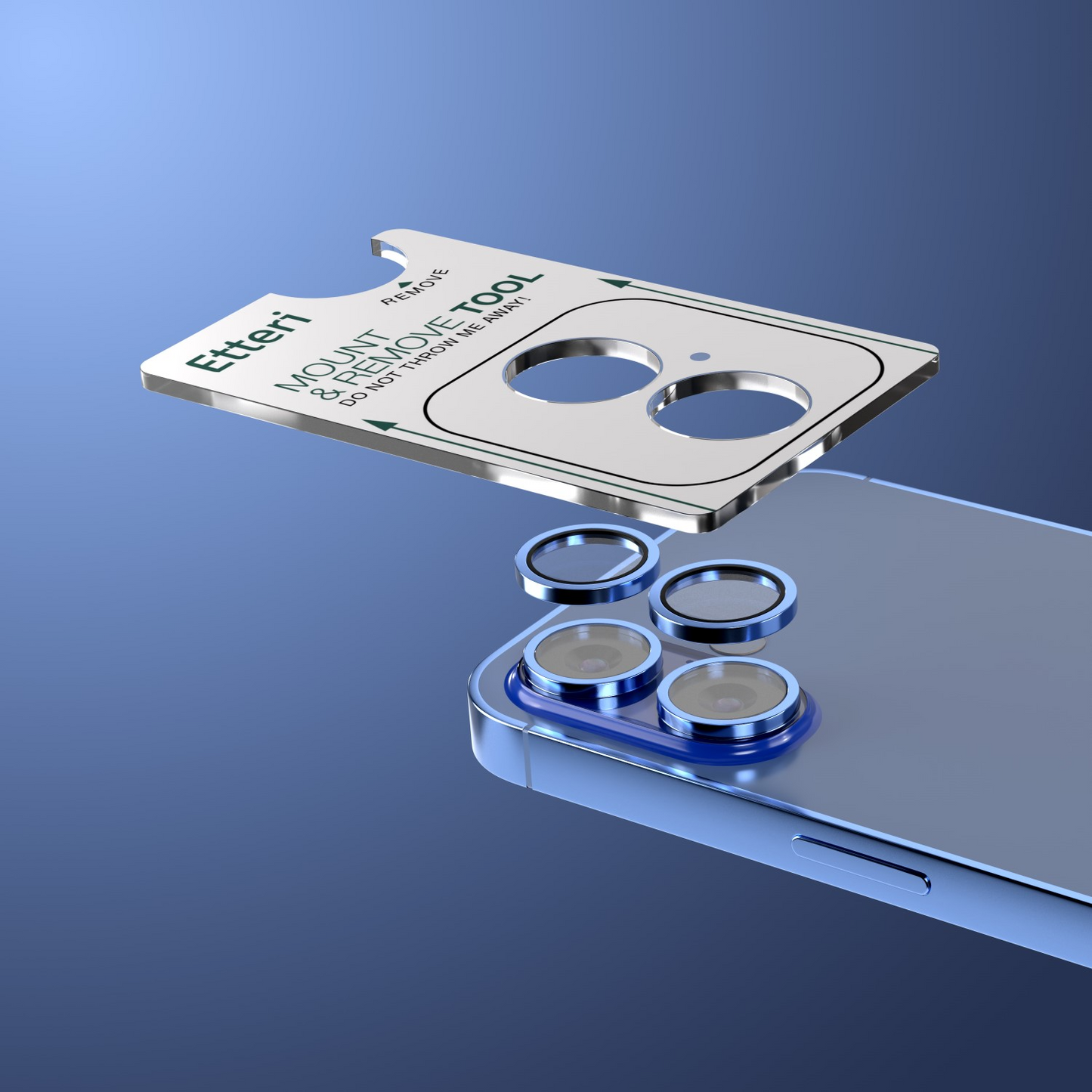 Achtercamera Beschermfolie Etteri voor Apple iPhone 16 Plus / 16, Gehard Glas, Blauw
