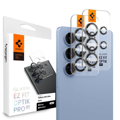 Beschermfolie Achtercamera Spigen GlastR EZ FIT Optik Pro HD voor Samsung Galaxy S25 Ultra S938, Gehard Glas, Set van 2 stuks, Zwart