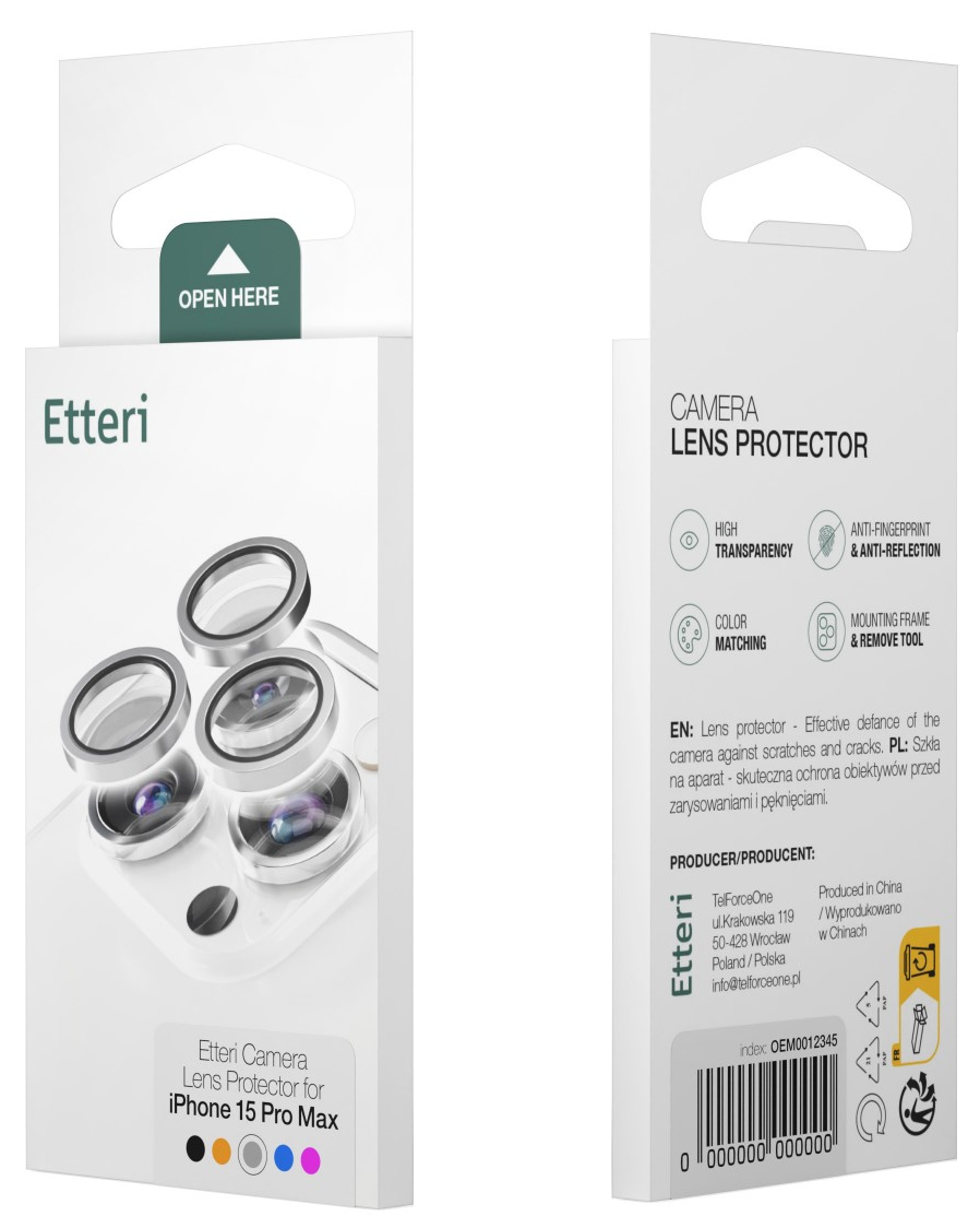 Achtercamera Beschermfolie Etteri voor Apple iPhone 16 Plus / 16, Gehard Glas, Blauw