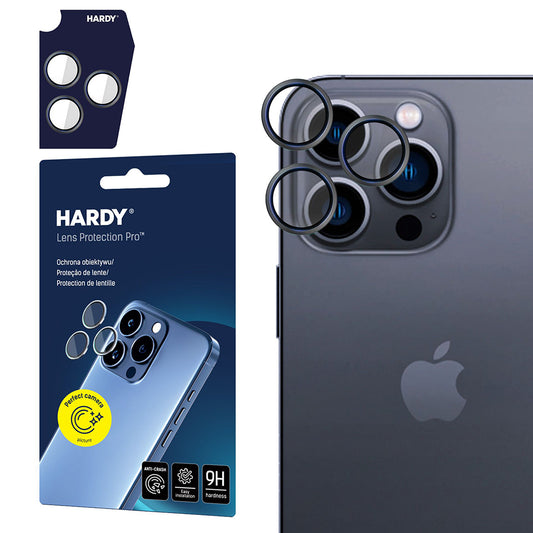 Beschermfolie Achtercamera 3MK Hardy Protection Pro voor Apple iPhone 16 Pro Max / 16 Pro, Gehard Glas, Zwart