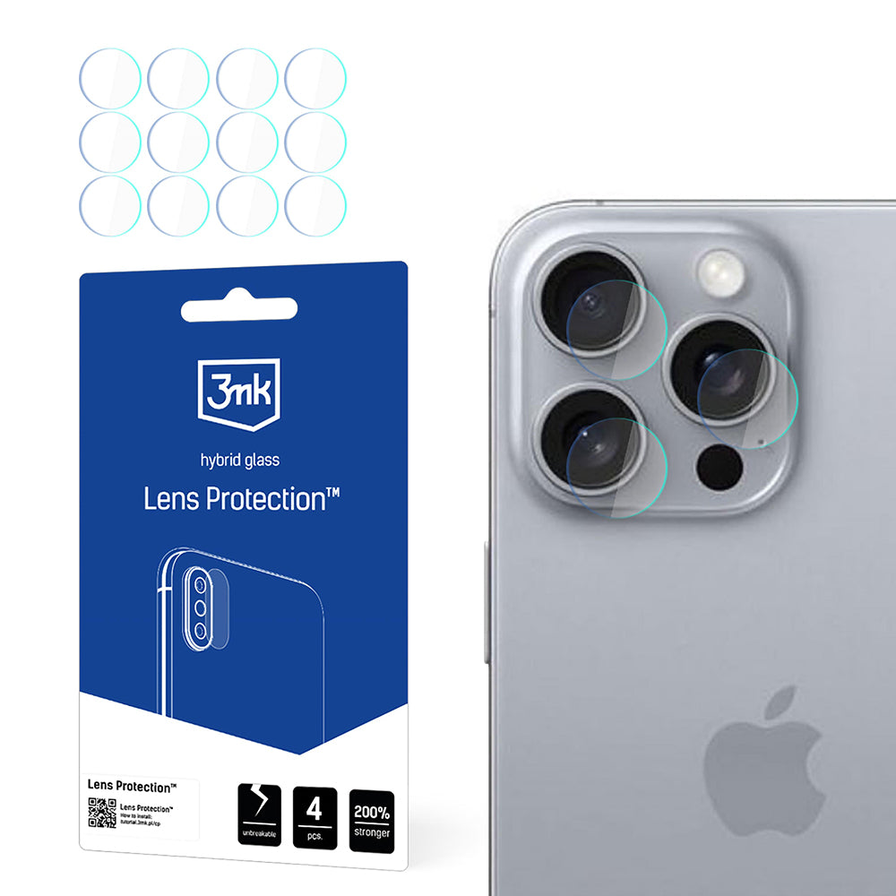 3MK Protection Achtercamera Beschermfolie voor Apple iPhone 16 Pro Max, Flexibel Glas, Set van 4 Stuks, Transparant