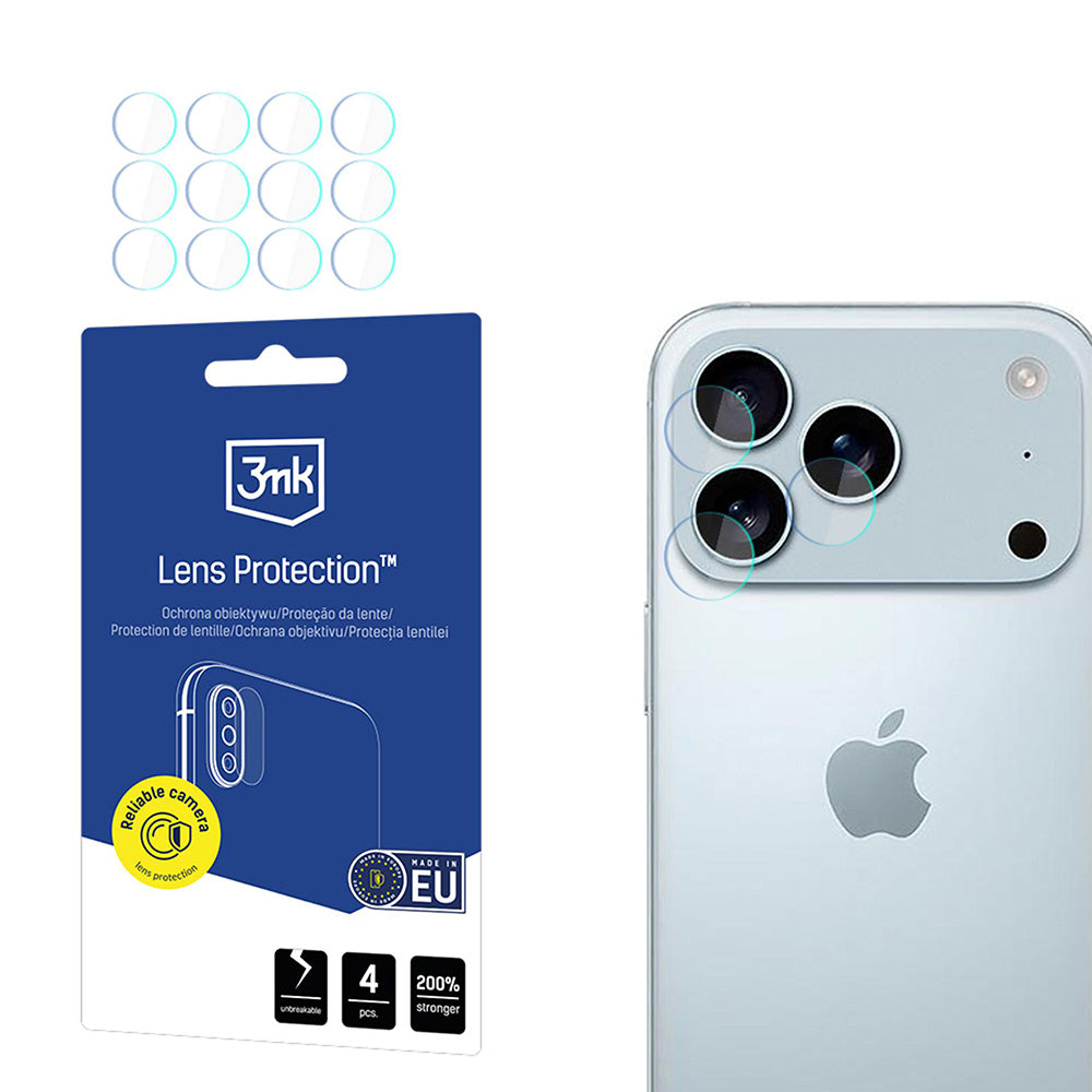 Film de protection Caméra Arrière 3MK Protection pour Apple iPhone 17 Pro, Verre Trempé, Set de 4 pièces, Transparent