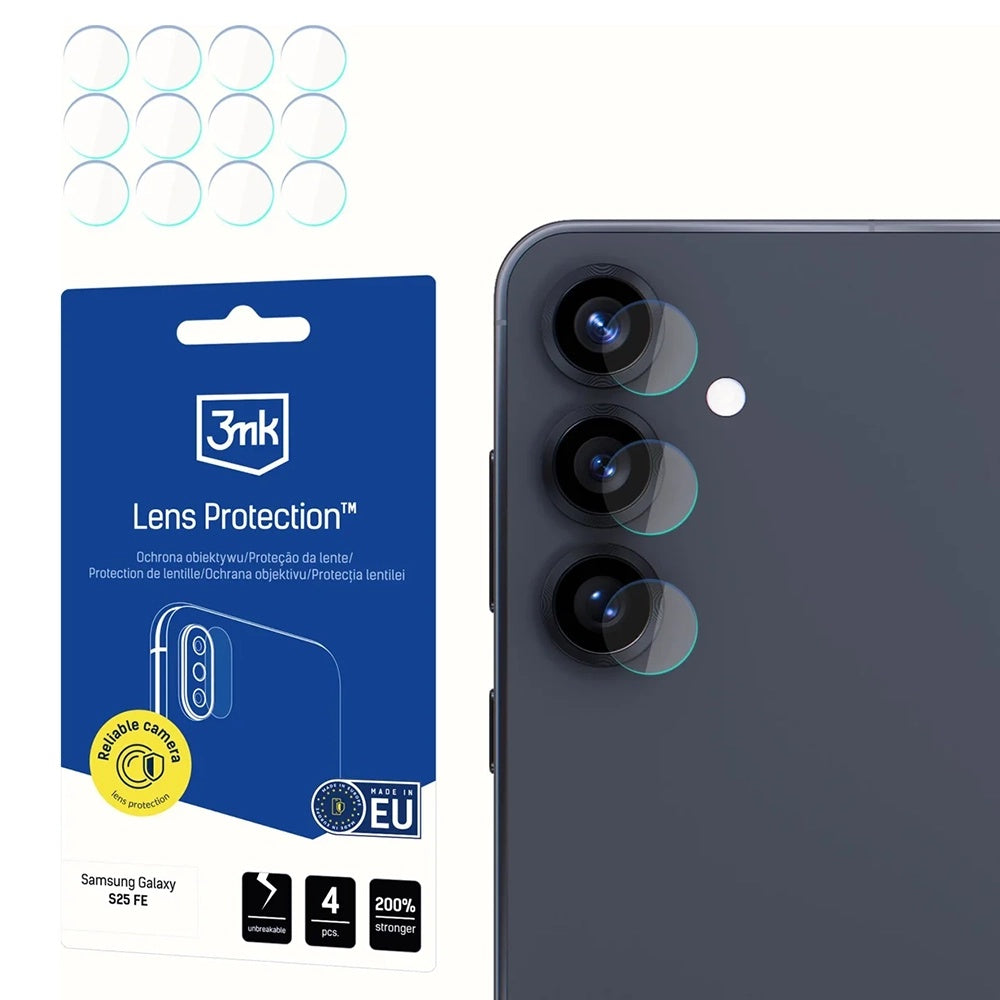 Beschermfolie Achtercamera 3MK Protection voor Samsung Galaxy S25 FE, Gehard Glas, Set van 4 stuks, Transparant