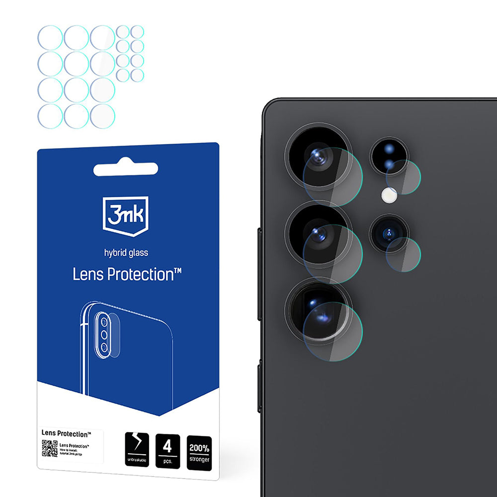 3MK Protection Achtercamera Beschermfolie voor Samsung Galaxy S25 Ultra S938, Flexibel Glas, Set van 4 Stuks, Transparant