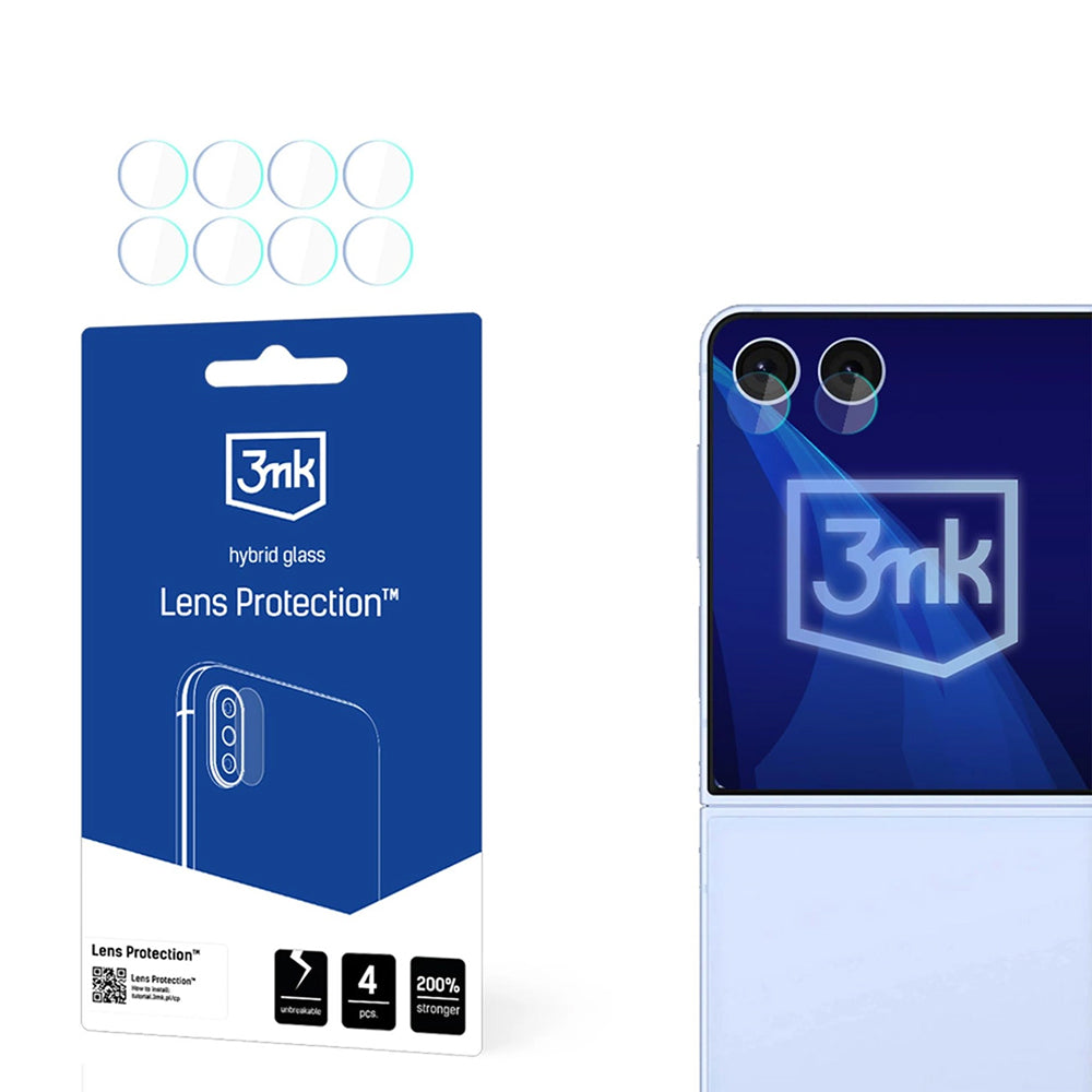 3MK Protection Achtercamera Beschermfolie voor Samsung Galaxy Z Flip7 F766, Flexibel Glas, Set van 4 Stuks, Transparant