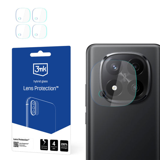 Film de protection pour caméra arrière 3MK Protection pour Xiaomi Redmi Note 14 Pro+ 5G, Verre flexible, Set de 4 pièces, Transparent