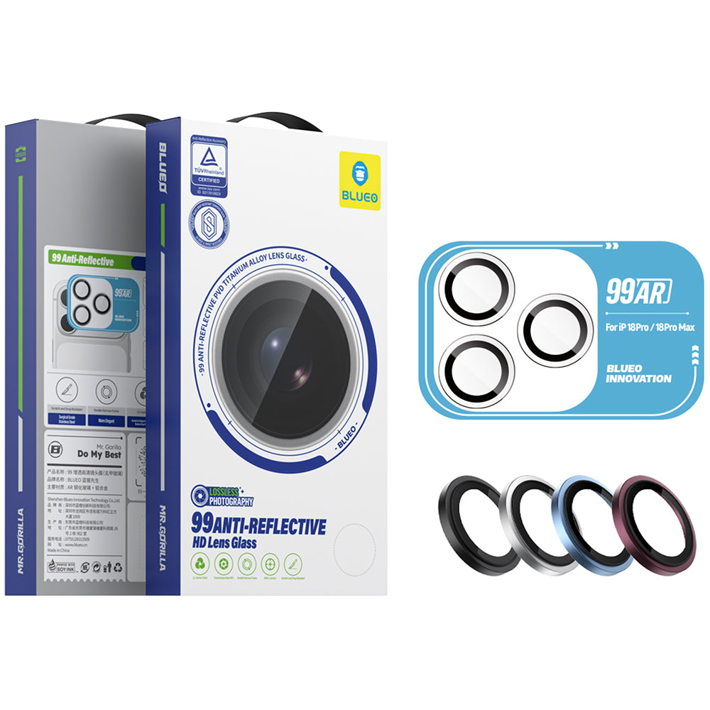 Blueo 99 Anti-Reflective HD-beschermfolie voor de achtercamera van Apple iPhone 18 Pro / 18 Pro Max, gehard glas, bordeauxrood