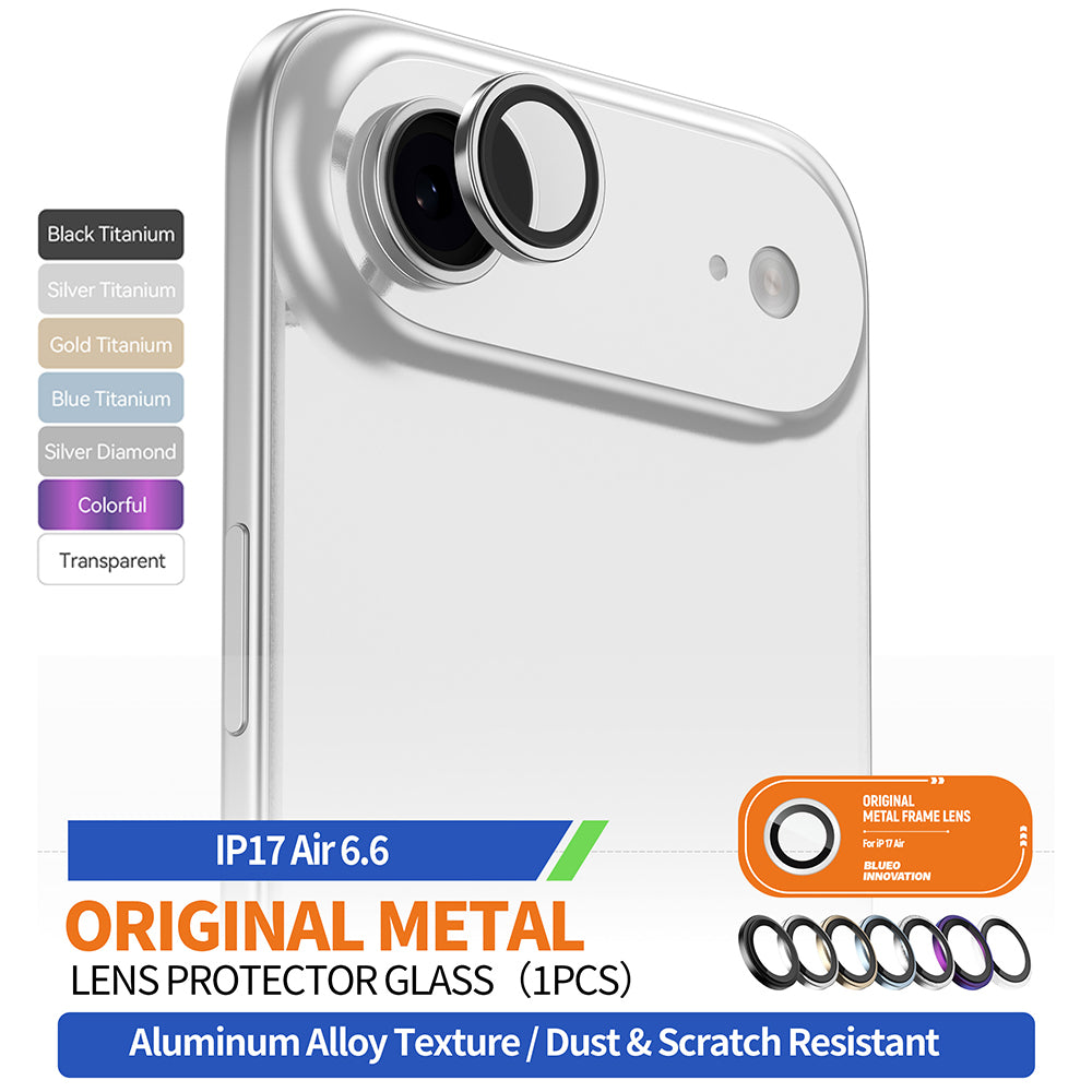 Beschermfolie Achtercamera Blueo Glitter Diamond Metal Frame voor Apple iPhone 17 Air, Gehard Glas, Zilverkleurig