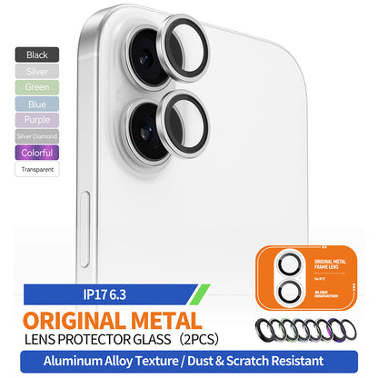 Beschermfolie Achtercamera Blueo Glitter Diamond Metal Frame voor Apple iPhone 17, Gehard Glas, Zilverkleurig