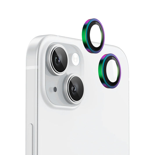 Blueo Metal Frame Achtercamera Beschermfolie voor Apple iPhone 15 Plus / 15, Gehard Glas, Multicolor