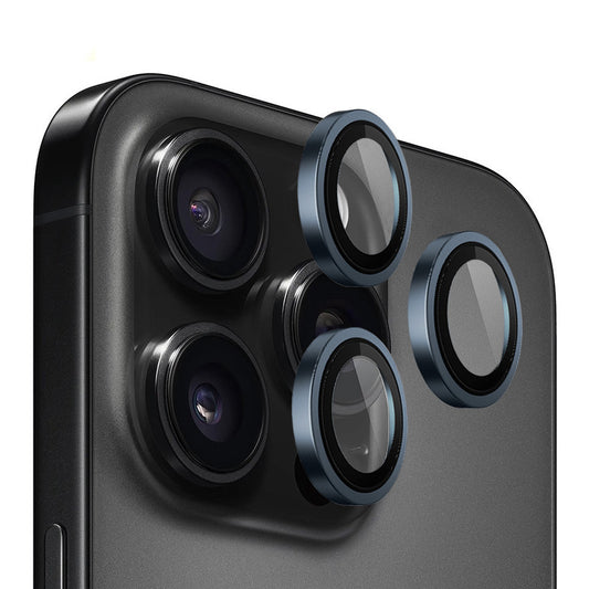Blueo Metal Frame Achtercamera Beschermfolie voor Apple iPhone 15 Pro, Gehard Glas, Blauw