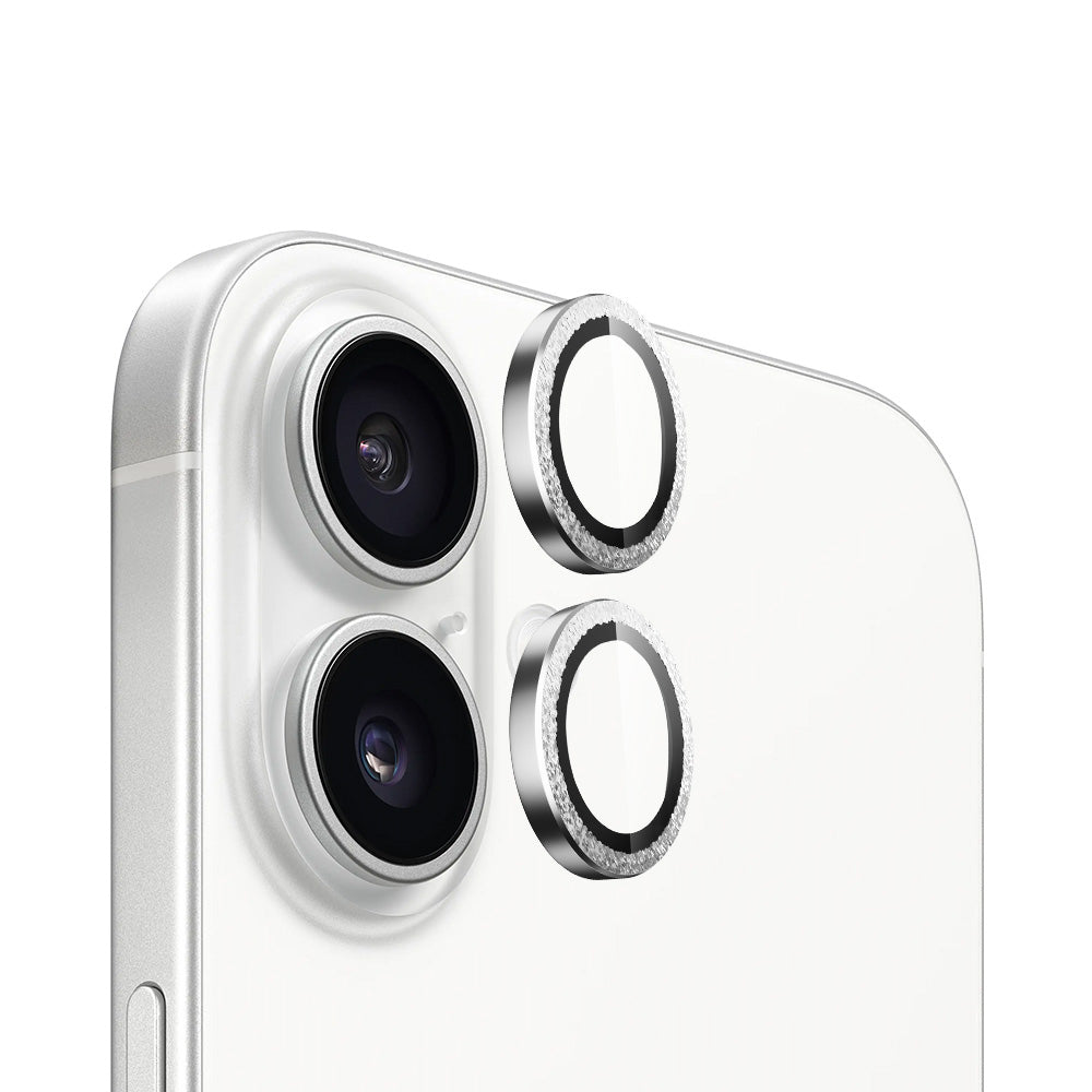 Blueo Metal Frame Rückkamera-Schutzfolie für Apple iPhone 16 Plus / 16, gehärtetes Glas, Silber