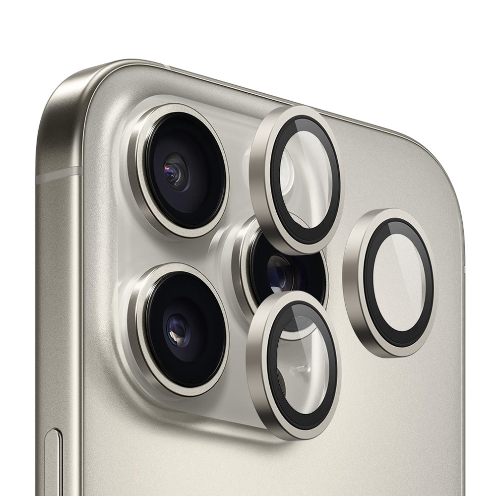 Blueo Metal Frame Achtercamera Beschermfolie voor Apple iPhone 16 Pro Max / 16 Pro, Gehard Glas, Metallic Grijs