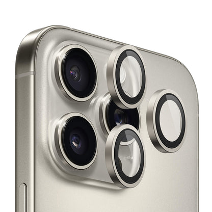 Blueo Metal Frame Achtercamera Beschermfolie voor Apple iPhone 16 Pro Max / 16 Pro, Gehard Glas, Metallic Grijs