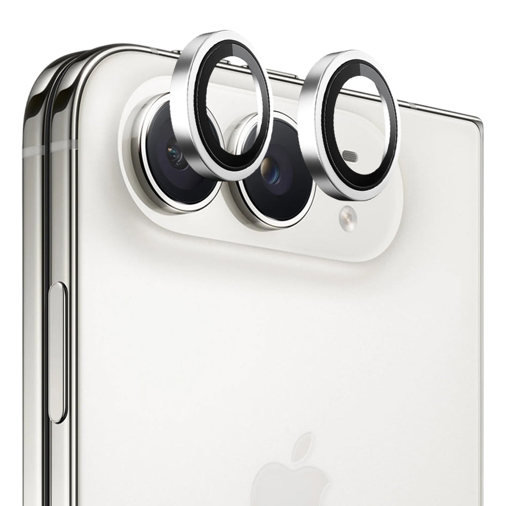 Blueo Metal Frame beschermfolie voor de achtercamera voor Apple iPhone Duo, gehard glas, zilverkleurig