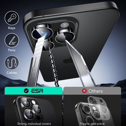 Beschermfolie Achtercamera ESR Armorite voor Apple iPhone 17 Pro Max / 17 Pro / 16 Pro Max / 16 Pro, Gehard Glas, Zwart