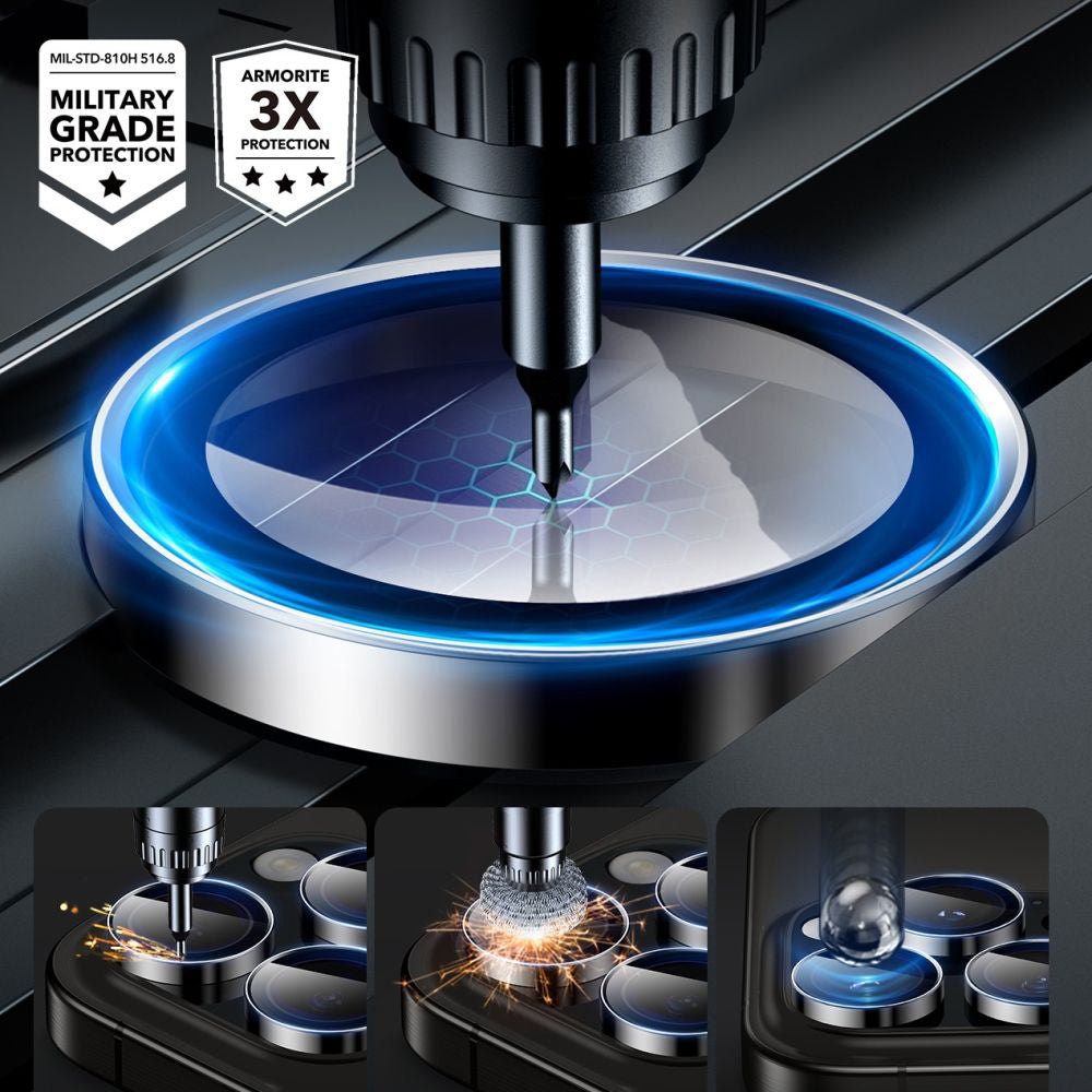 Beschermfolie Achtercamera ESR Armorite voor Apple iPhone 17 Pro Max / 17 Pro / 16 Pro Max / 16 Pro, Gehard Glas, Zwart