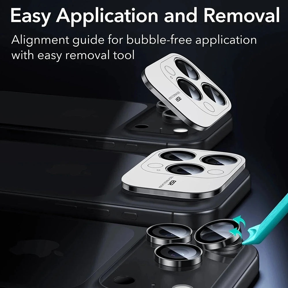 Schutzfolie ESR Armorite für die Rückkamera des Apple iPhone 17 Pro Max, gehärtetes Glas, Set mit 2 Stücken, Schwarz.