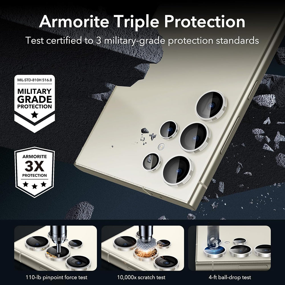 Film de protection pour caméra arrière ESR pour Samsung Galaxy S24 Ultra S928, Verre trempé, Lot de 2 pièces, Transparent