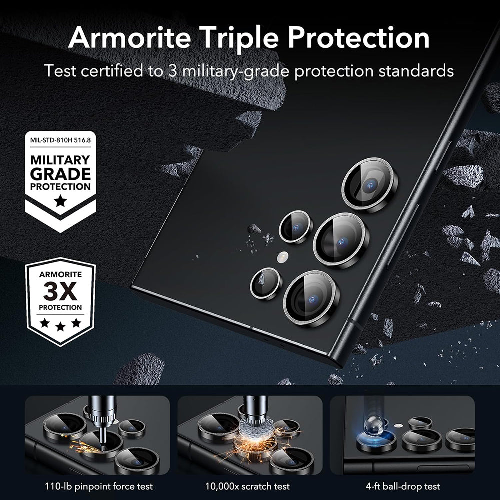 Beschermfolie Achtercamera ESR voor Samsung Galaxy S24 Ultra S928, Gehard Glas, Set van 2 stuks, Zwart