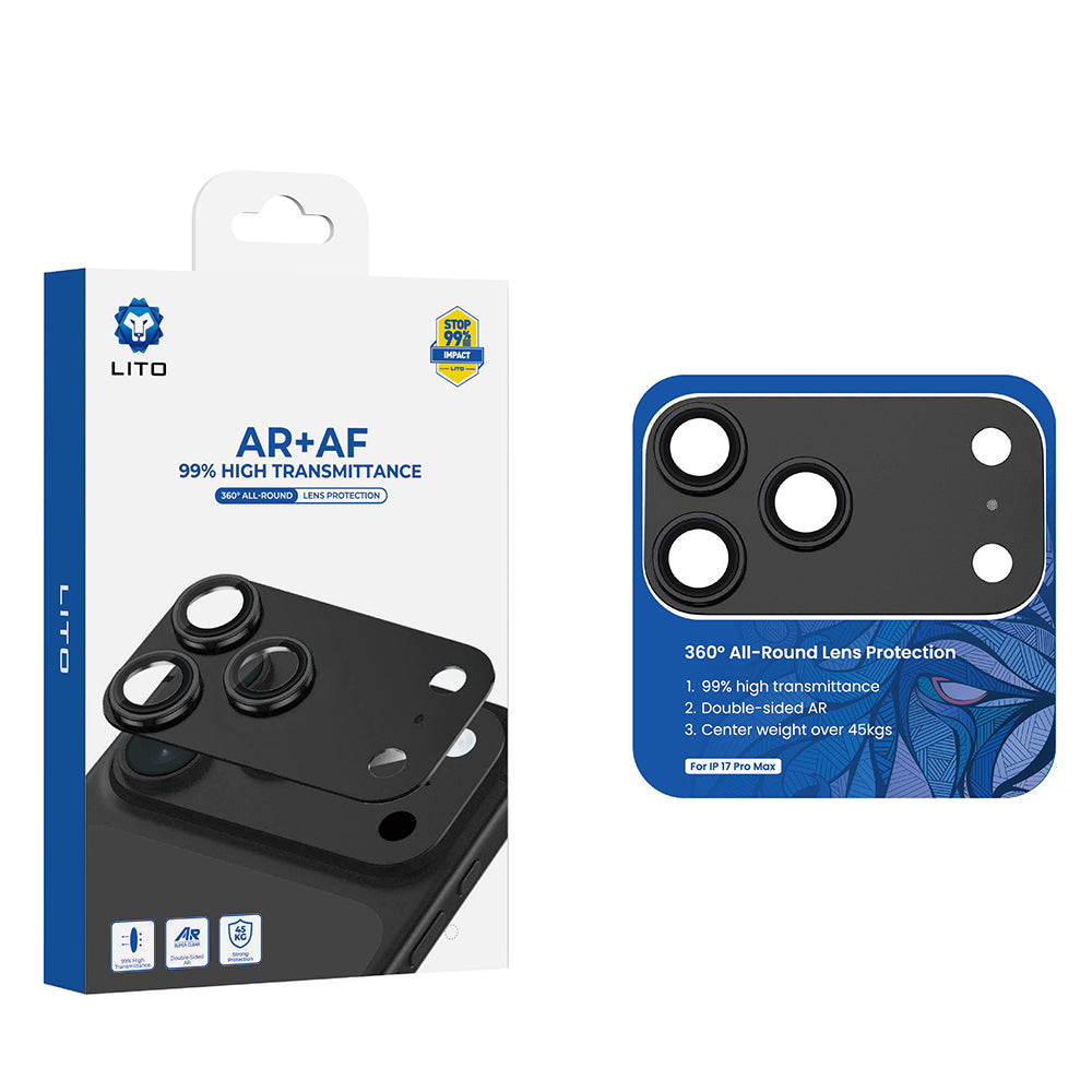 Film de protection pour caméra arrière Lito Crown Halo AR + AF pour Apple iPhone 18 Pro Max, Verre trempé, Noir