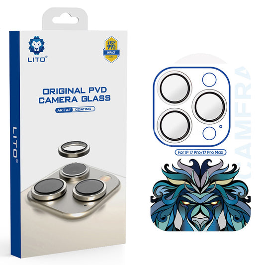 Beschermfolie Lito Titanium AR voor de achtercamera van Apple iPhone 17 Pro Max / 17 Pro, Gehard Glas, Zilverkleurig