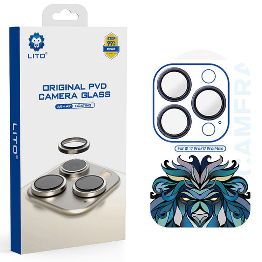 Beschermfolie Achtercamera Lito Titanium AR voor Apple iPhone 17 Pro Max / 17 Pro, Gehard Glas, Marineblauw