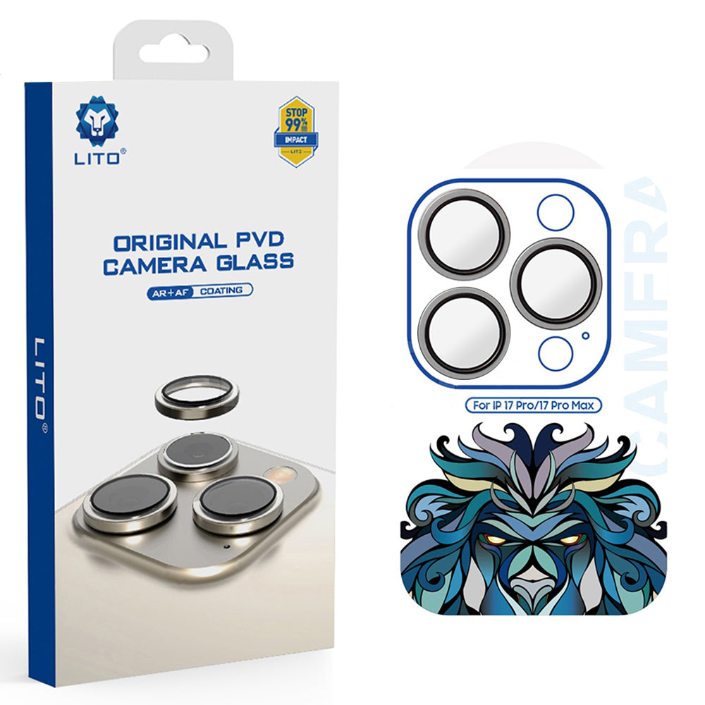 Beschermfolie Lito Titanium AR voor de achtercamera van Apple iPhone 17 Pro Max / 17 Pro, Gehard Glas, Grijs
