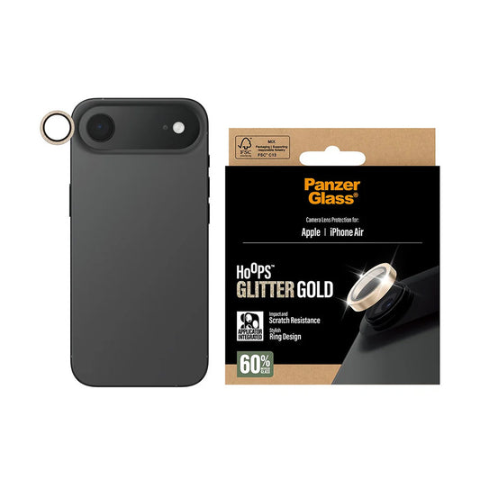 Film de protection pour caméra arrière PanzerGlass Hoops Glitter pour Apple iPhone 17 Air, Verre Trempé, Doré