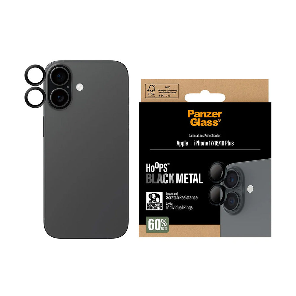 Beschermfolie PanzerGlass Hoops voor Apple iPhone 17 / 16 Plus / 16, Gehard Glas, Zwart