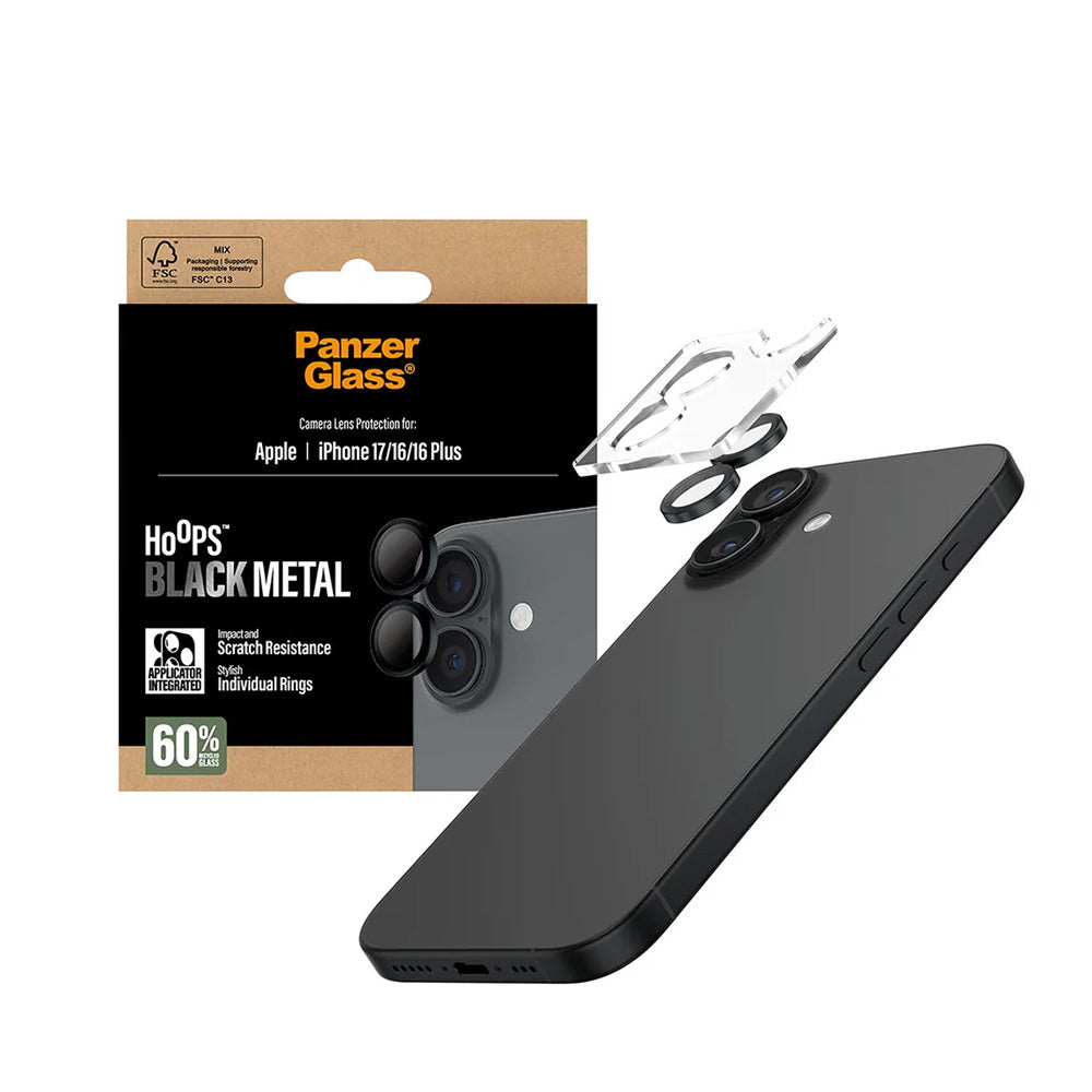 Beschermfolie PanzerGlass Hoops voor Apple iPhone 17 / 16 Plus / 16, Gehard Glas, Zwart
