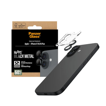 Beschermfolie PanzerGlass Hoops voor Apple iPhone 17 / 16 Plus / 16, Gehard Glas, Zwart