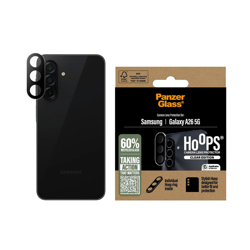Beschermfolie PanzerGlass Hoops voor de achtercamera van Samsung Galaxy A26 A266, Gehard Glas, Transparant