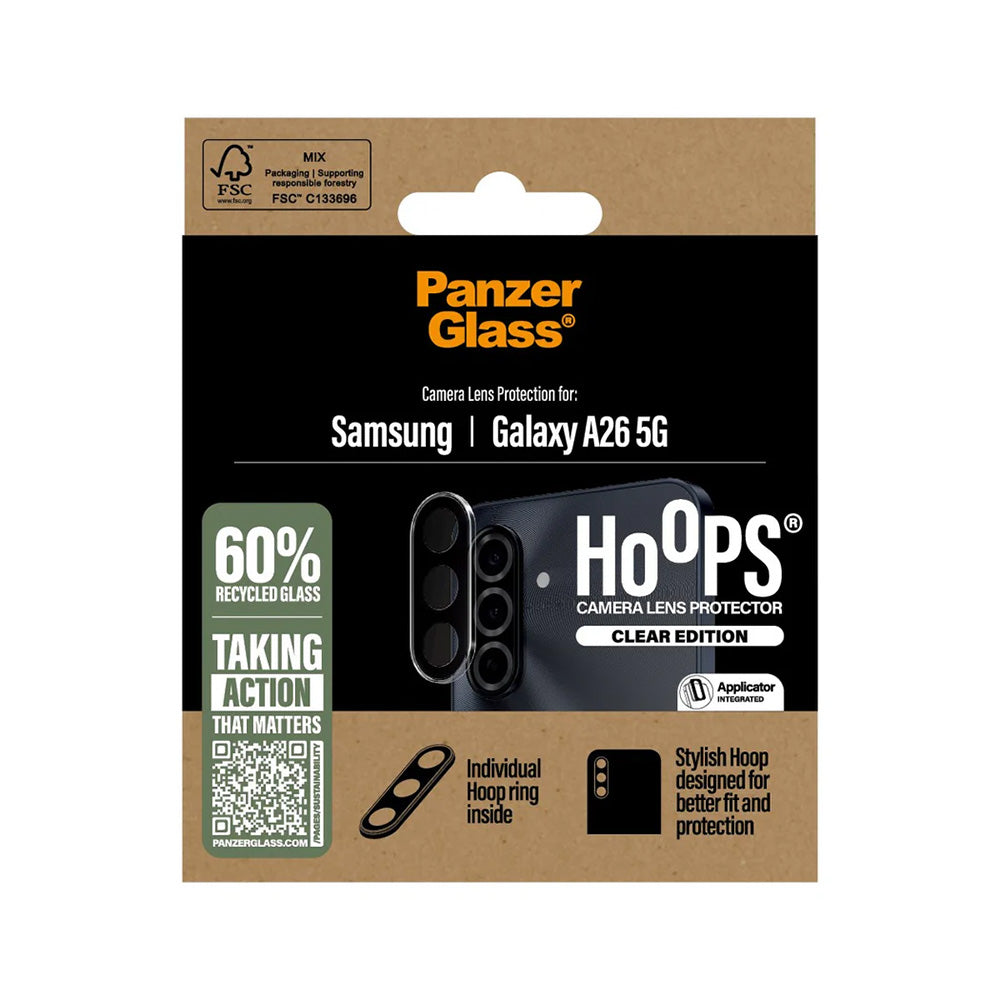 Beschermfolie PanzerGlass Hoops voor de achtercamera van Samsung Galaxy A26 A266, Gehard Glas, Transparant