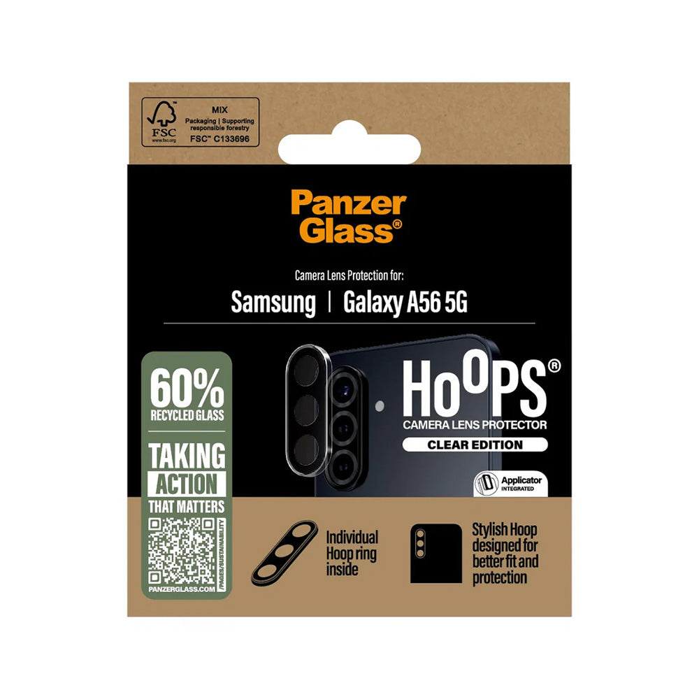 Beschermfolie PanzerGlass Hoops voor de achtercamera van Samsung Galaxy A56 A566, Gehard Glas, Transparant