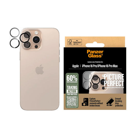 Schutzfolie PanzerGlass PicturePerfect für die Rückkamera des Apple iPhone 16 Pro Max / 16 Pro, gehärtetes Glas, Transparent