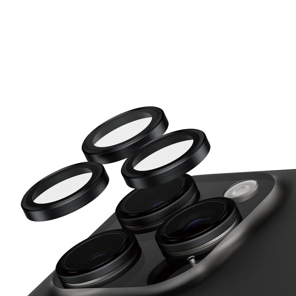 Beschermfolie PanzerGlass Safe voor de achtercamera. voor Apple iPhone 16 Pro Max / 16 Pro, Gehard Glas, Zwart.