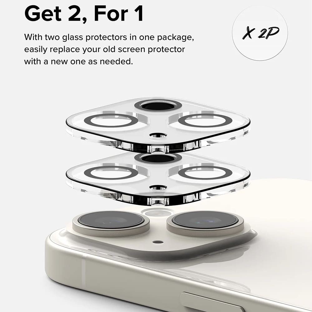 Beschermfolie Ringke Achtercamera voor Apple iPhone 15 Plus / 15, Gehard Glas, Set van 2 Stuks, Transparant