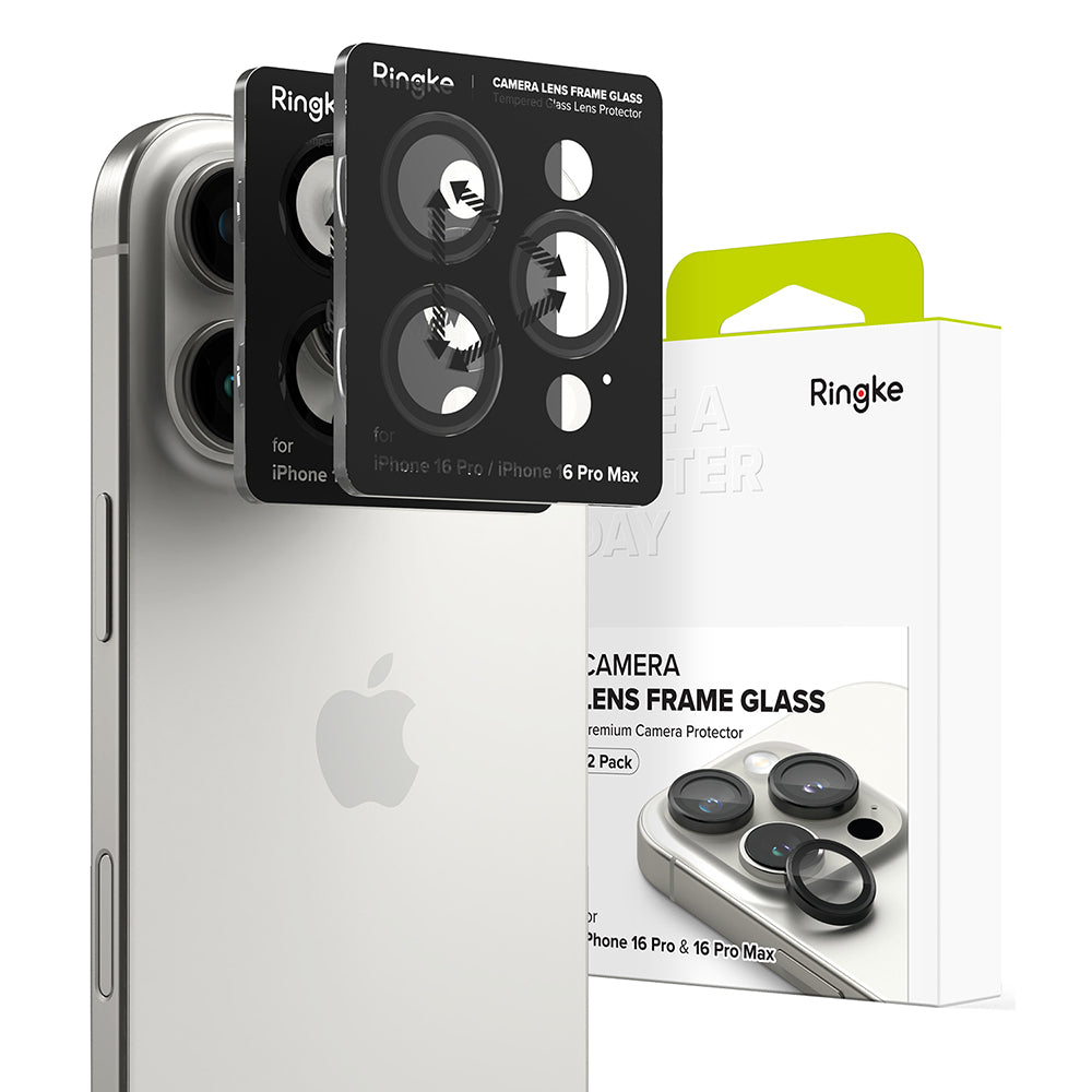 Beschermfolie Ringke Achtercamera voor Apple iPhone 16 Pro Max / 16 Pro, Gehard Glas, Set van 2 stuks, Zwart