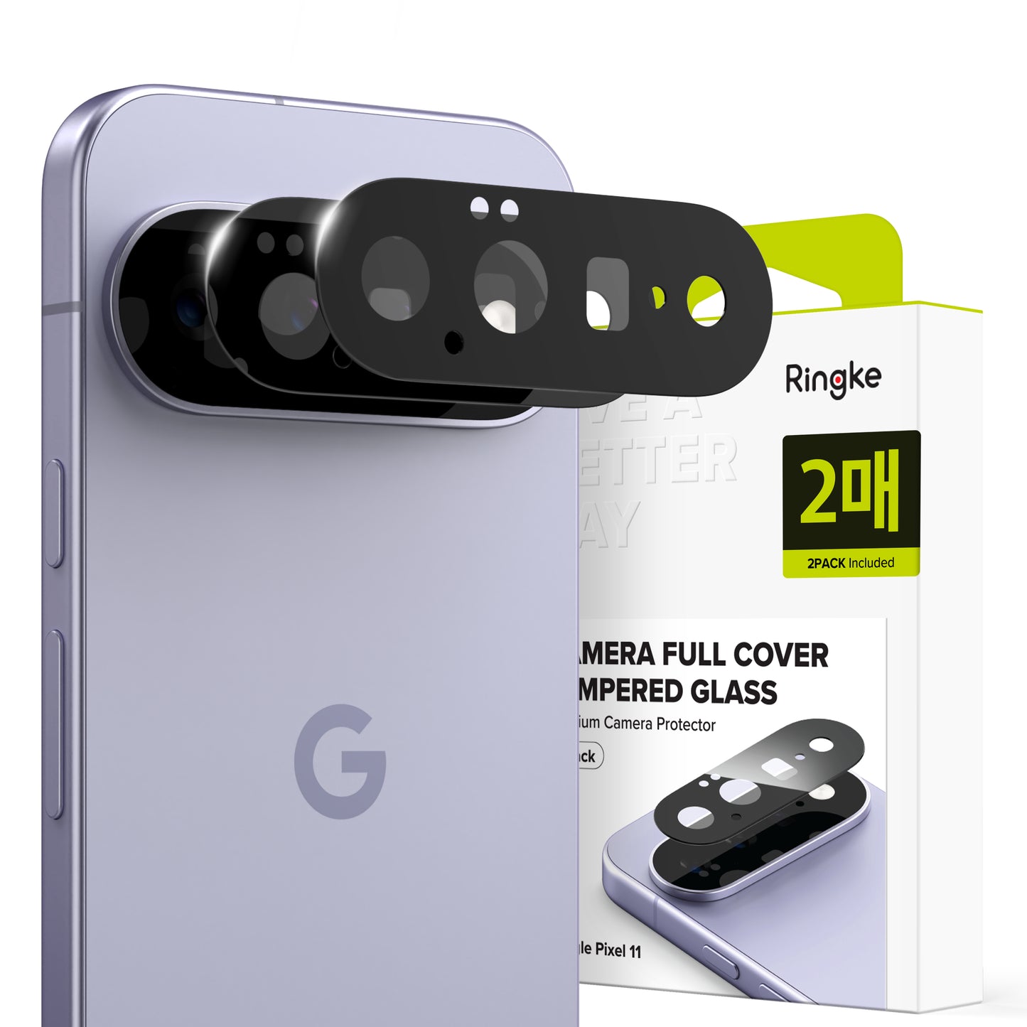 Ringke achtercamera beschermfolie voor Google Pixel 11, gehard glas, set van 2 stuks, zwart