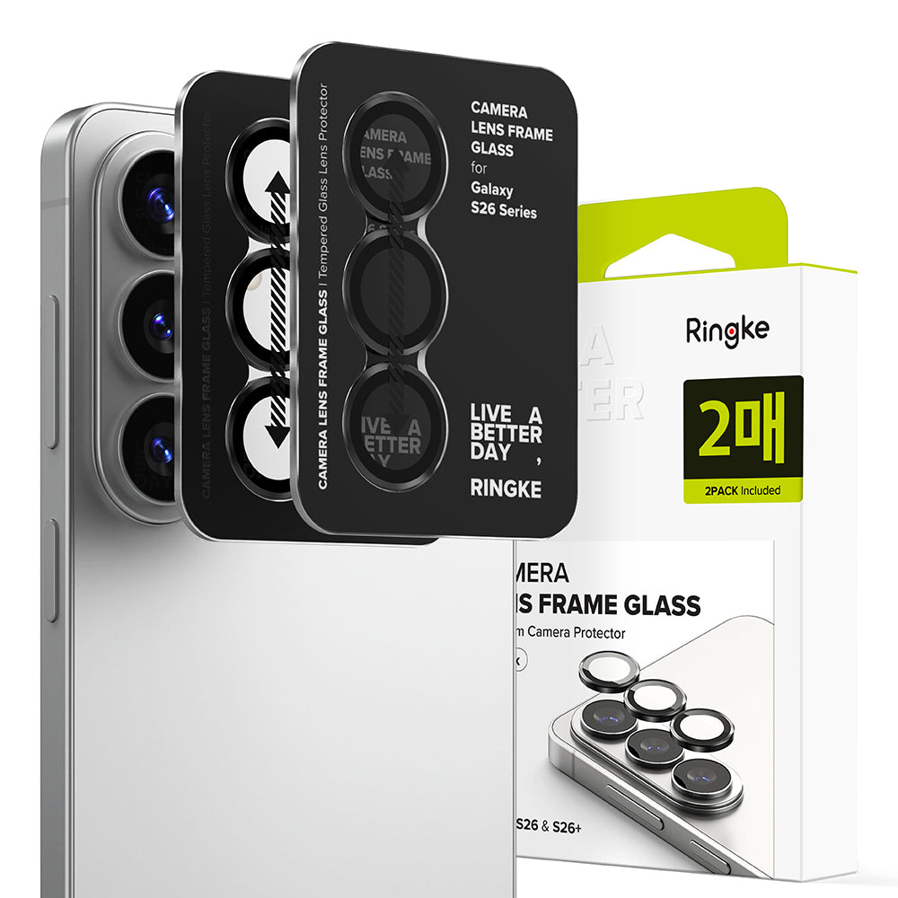 Beschermfolie Ringke Achtercamera voor Samsung Galaxy S26 Plus / S26, Gehard Glas, Set van 2 stuks, Zwart