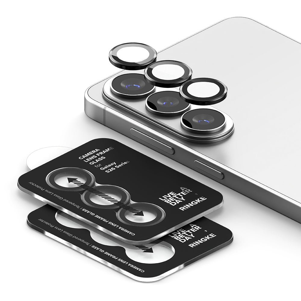 Beschermfolie Ringke Achtercamera voor Samsung Galaxy S26 Plus / S26, Gehard Glas, Set van 2 stuks, Zwart