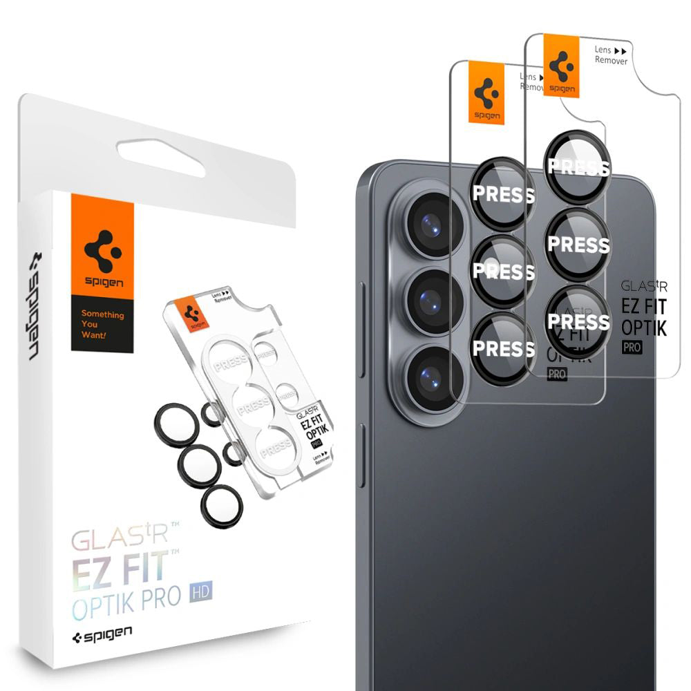 Schutzfolie für die Rückkamera Spigen GlastR EZ FIT Optik Pro HD für Samsung Galaxy S26 Plus S947, Gehärtetes Glas, Set mit 2 Stück, Schwarz