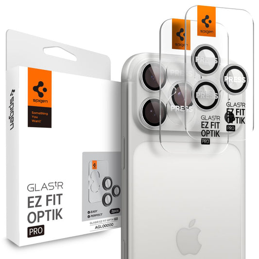 Film de protection pour caméra arrière Spigen GlastR EZ FIT Optik Pro pour Apple iPhone 17 Pro Max / 17 Pro, Verre Trempé, Set de 2 pièces, Argenté
